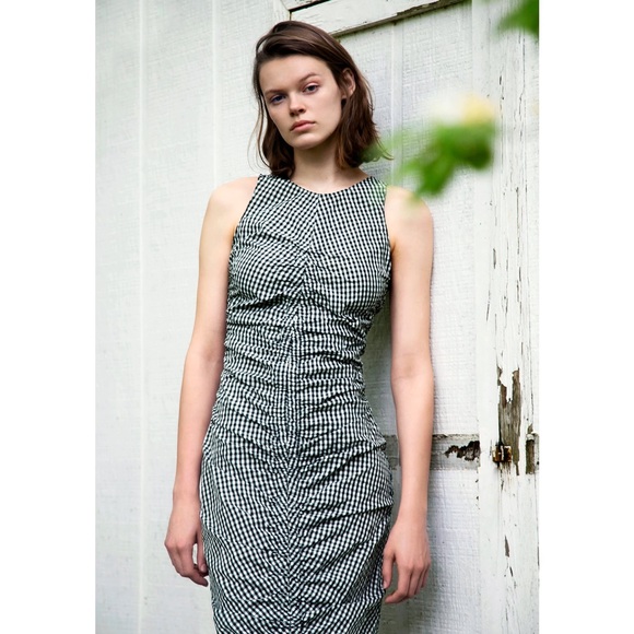 Zara Gngham Midi Dress XS Black White - Picture 3 of 9